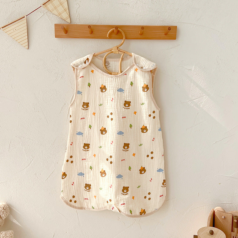 Baby gauze vest sleeping bag summer thin children's newborn baby anti-kick quilt front 4 back 2 layer sleeveless sleeping bag
