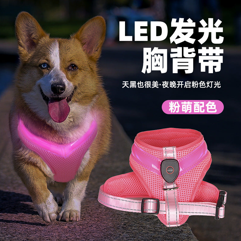Dog luminous vest LED pet luminous chest harness cat night fluorescent flash clothes factory direct supply