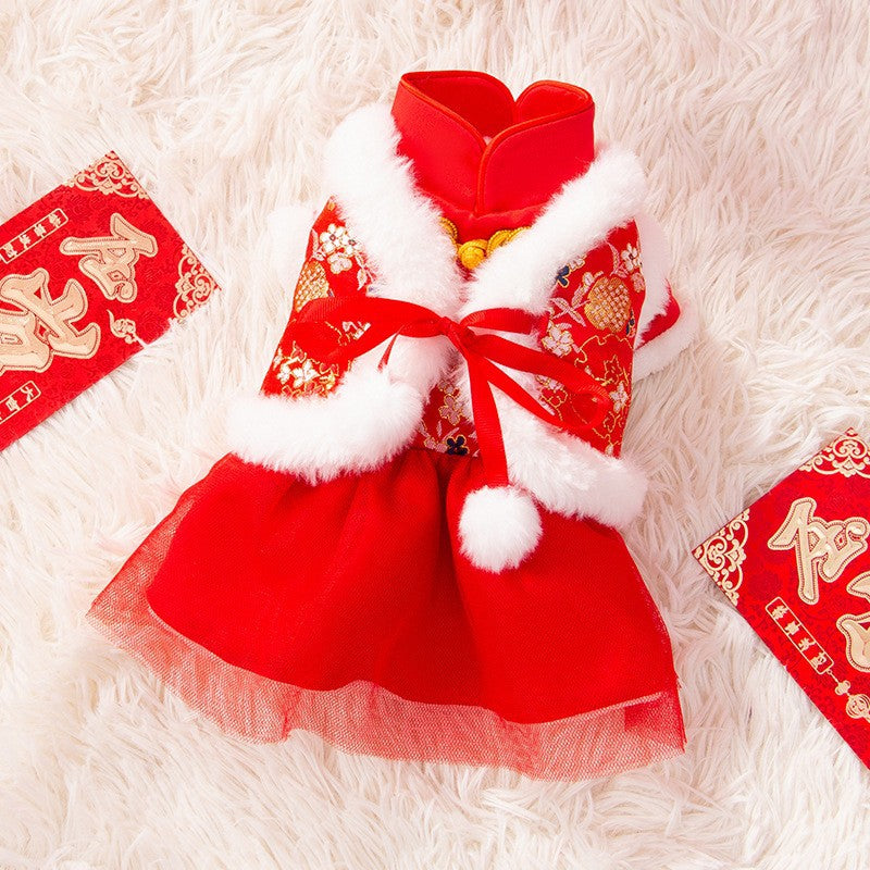 Puppy Christmas Princess Skirt Autumn and Winter Teddy Bichon Pomeranian Small Dog Pet Cat Clothes Winter
