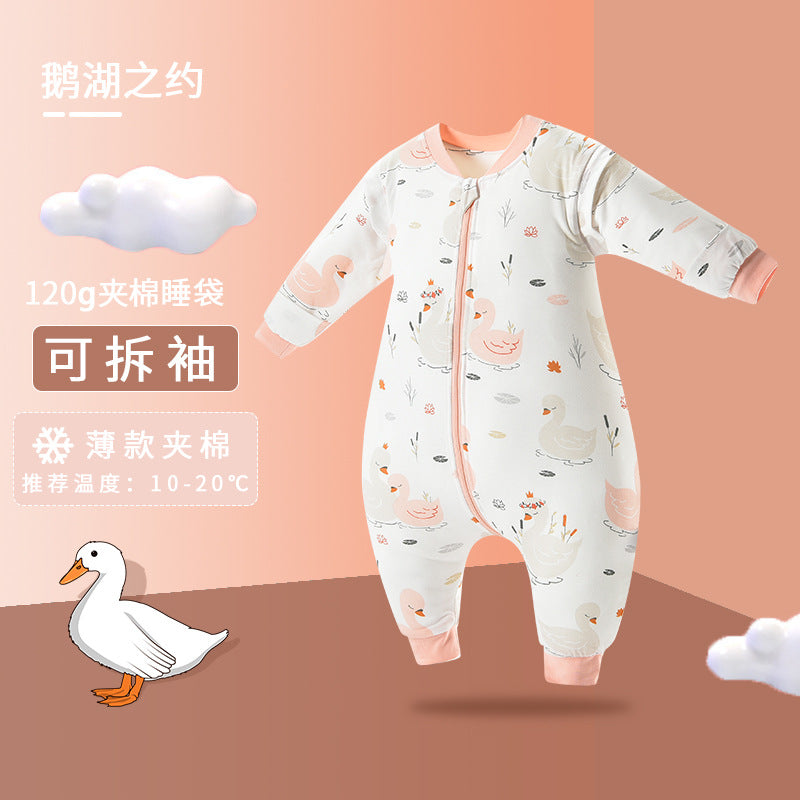 Bazaitu cross-border infant baby anti-kicking blanket pure cotton anti-startle thickened autumn and winter children's split-leg sleeping bag