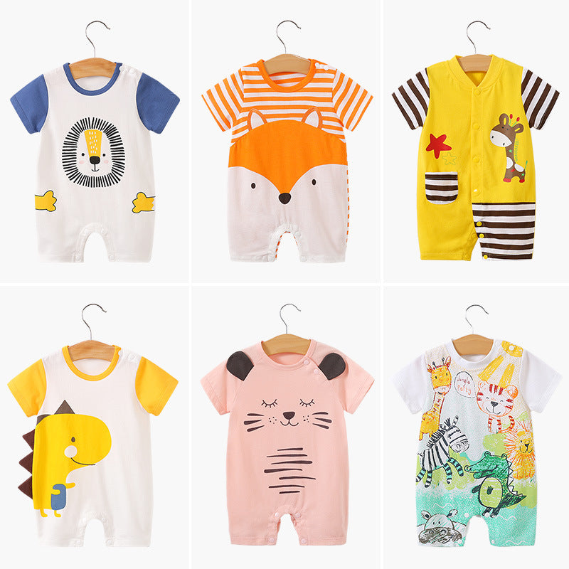 Baby jumpsuit summer clothes baby short-sleeved clothes ins style newborn cartoon animal crawling cotton romper