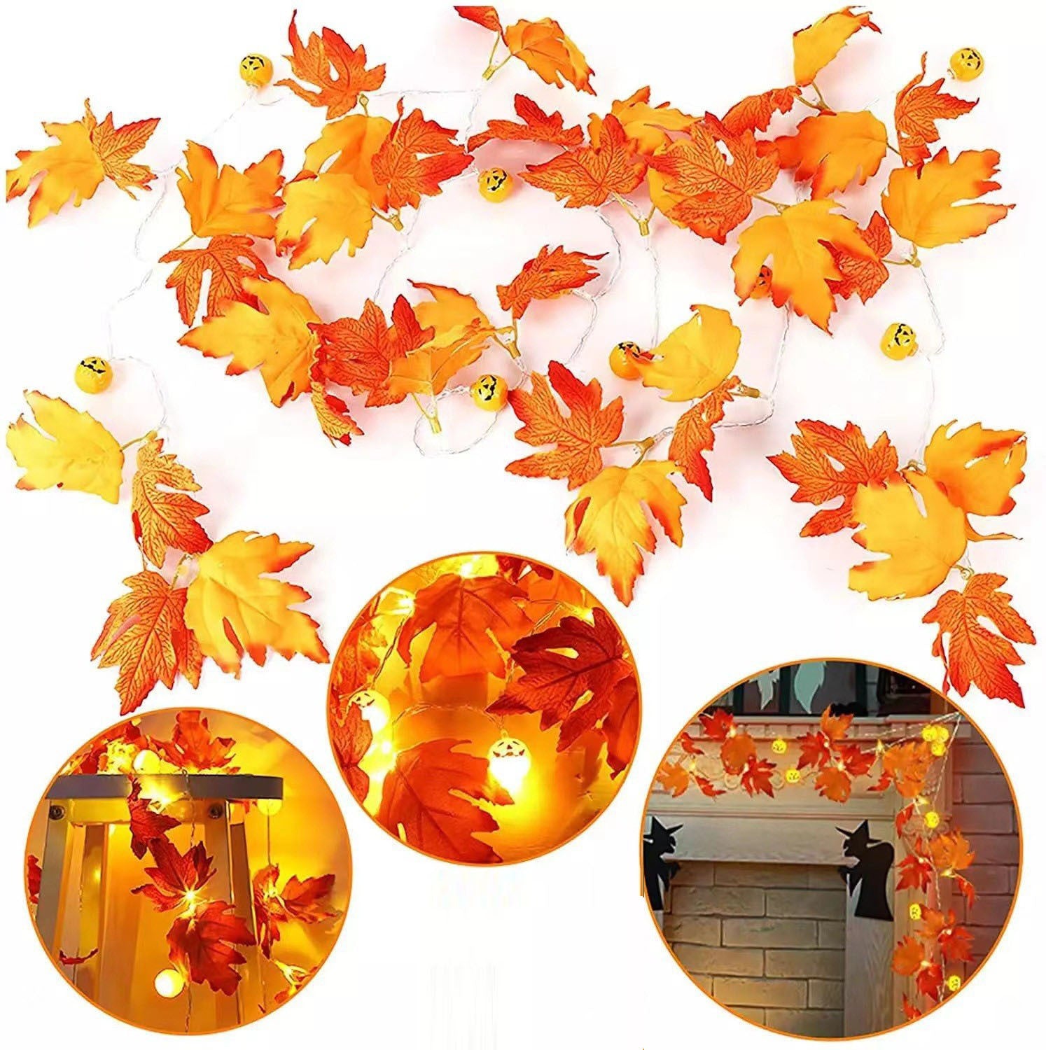 LED Halloween Simulation Maple Leaf Light String Thanksgiving Harvest Festival Holiday Garden Decoration Maple Leaf Pumpkin Light String
