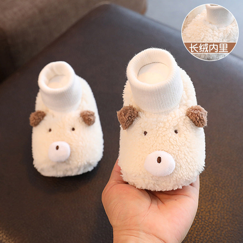 Autumn and winter infant shoes plus velvet 0-1 year old baby soft sole non-falling cotton shoes keep warm newborn full moon shoes and socks