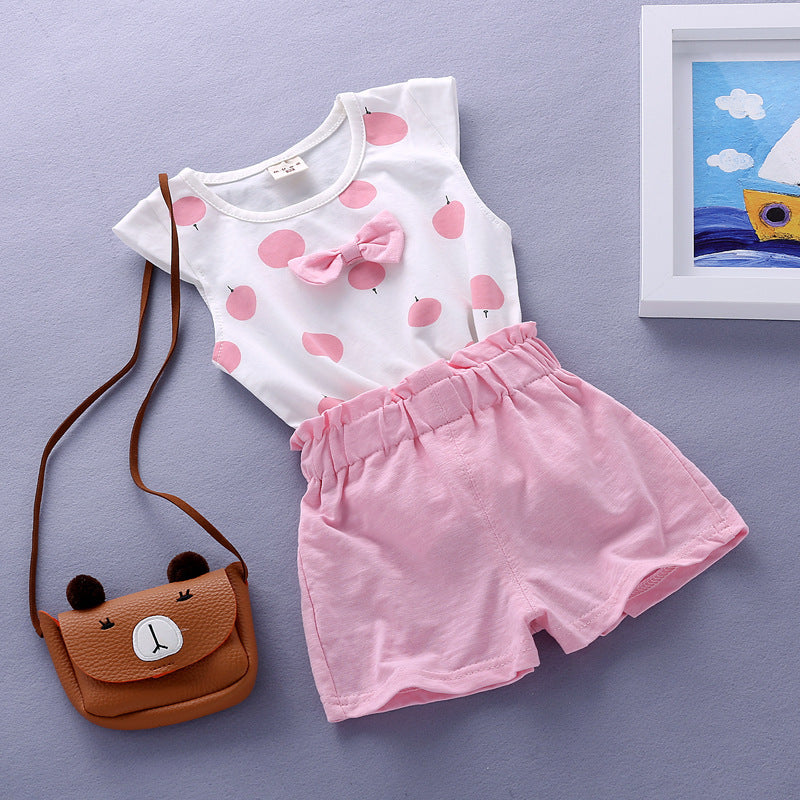 Korean children's clothing summer clothes girls summer cartoon flower vest suit 0-4 years old baby girl shorts two-piece suit trendy