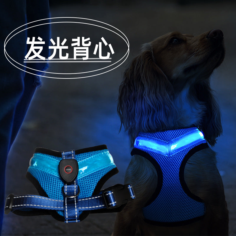 Dog luminous vest LED pet luminous chest harness cat night fluorescent flash clothes factory direct supply
