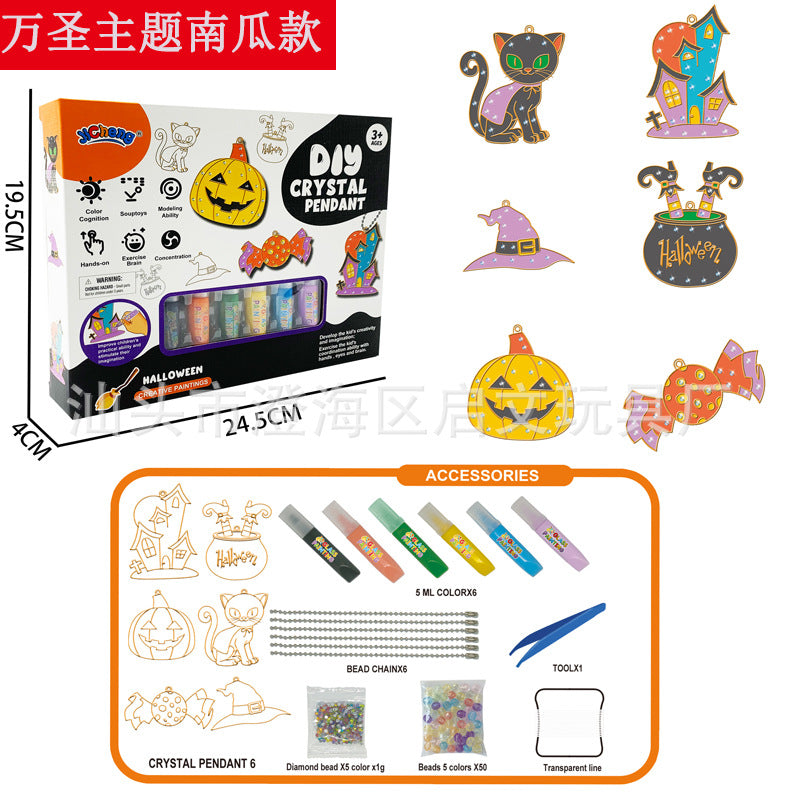 Children's baking-free glue painting crystal glue painting DIY Guka coloring pendant Christmas Halloween children's gift wholesale