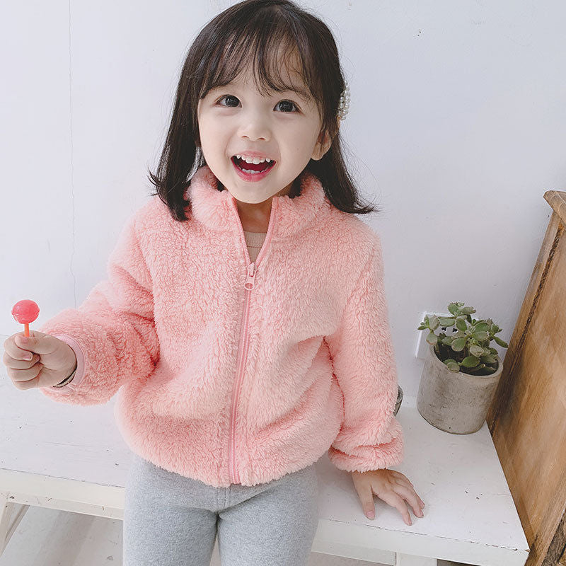 Foreign trade children's plush clothes autumn and winter 2024 children's clothing boys and girls baby sweater versatile fleece jacket warm clothes