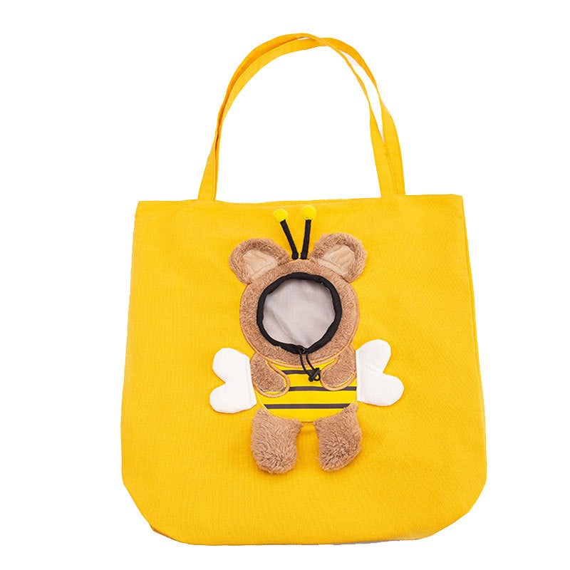 Small bee animal shape pet going out bag with exposed head shoulder bag for kittens and dogs portable cat bag pet backpack