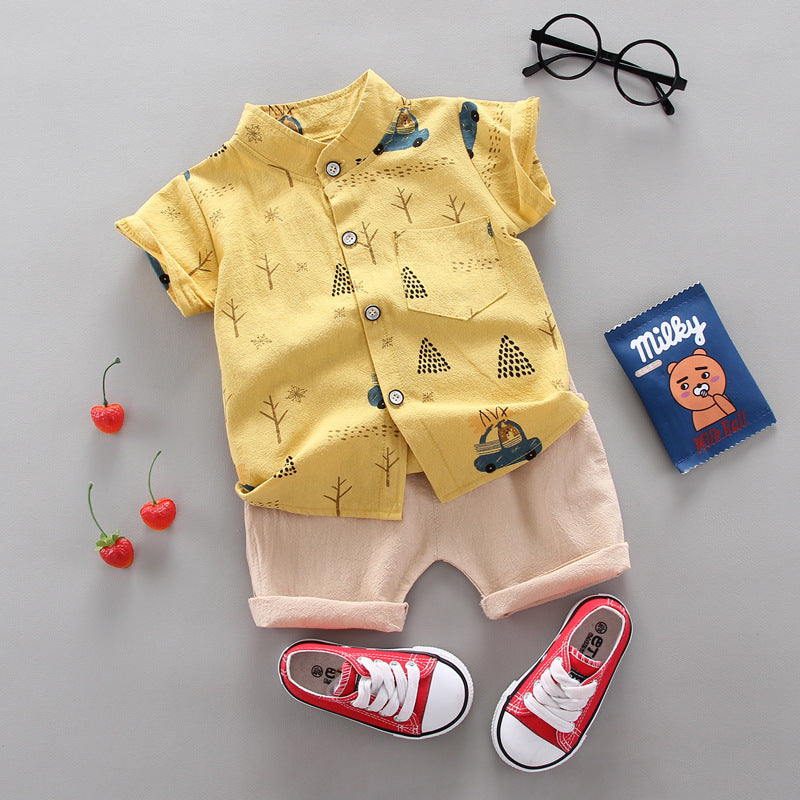 Cross-border children's clothing source manufacturers wholesale summer Korean version of thin baby suits cartoon trendy casual two-piece suits