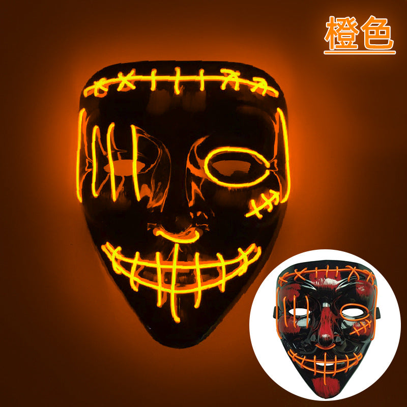 Amazon EL cold light Halloween mask LED luminous black V-shaped mask ghost dance cold light mask in stock