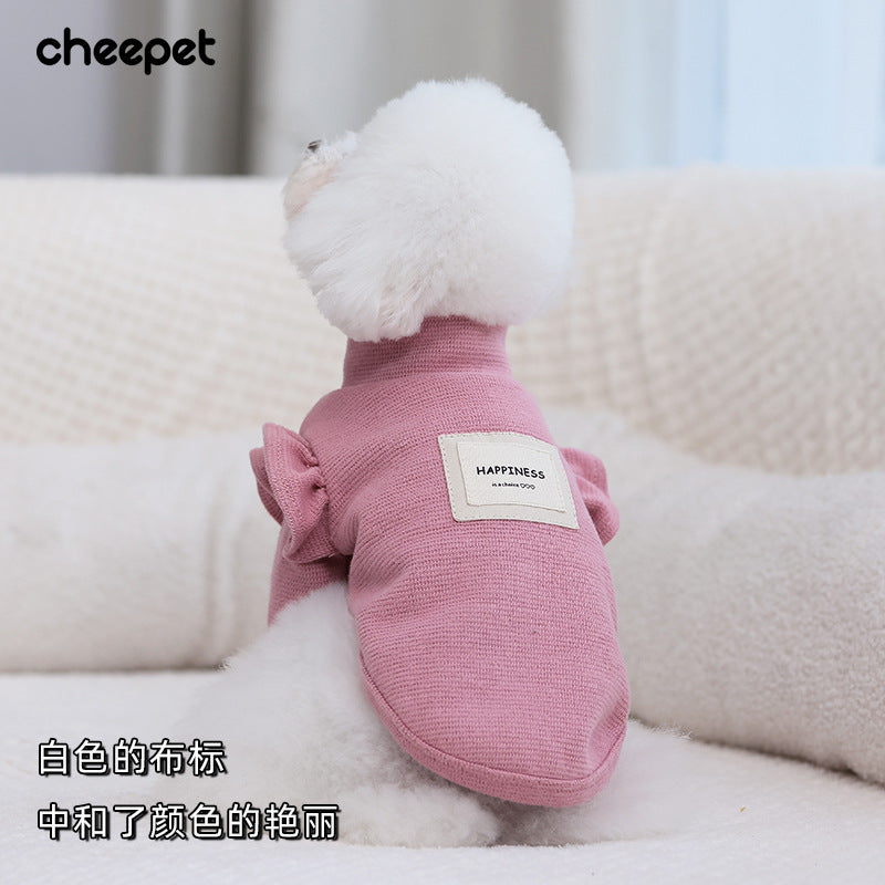 Autumn and winter new puppy two-legged clothes cotton solid color lace flying sleeves warm Bichon Teddy pet clothing