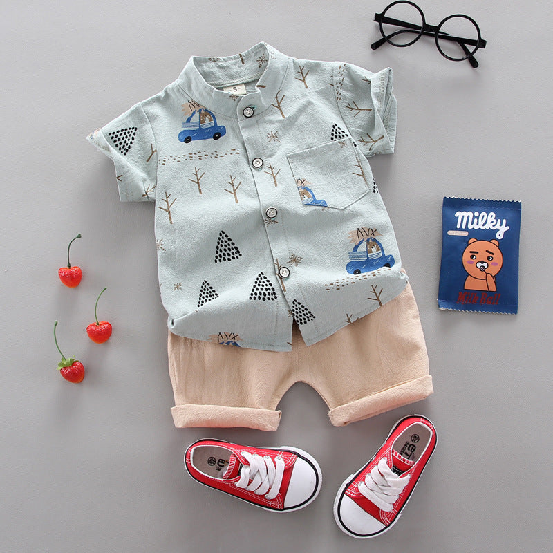 Cross-border children's clothing source manufacturers wholesale summer Korean version of thin baby suits cartoon trendy casual two-piece suits