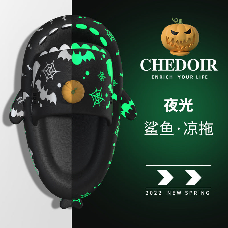 Cross-border popular Halloween luminous funny shark slippers, summer non-slip outdoor wear ins home indoor slippers for couples