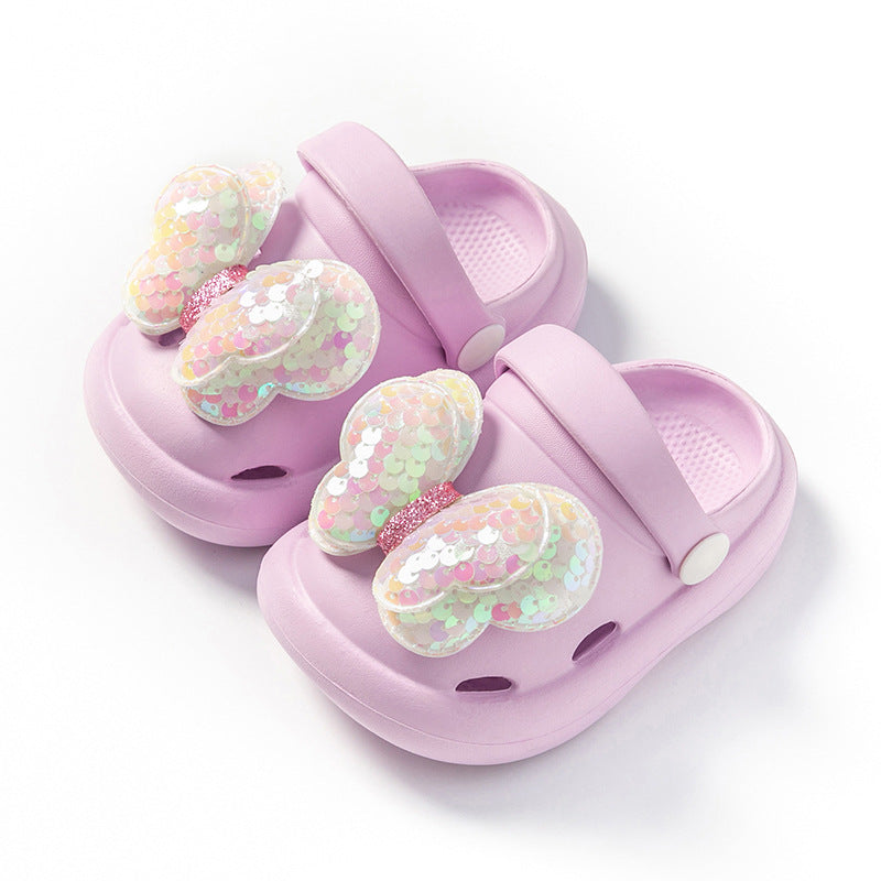 Children's slippers for girls princess style going out non-slip soft-soled hole shoes fashionable bowknot girl baby closed-toe shoes