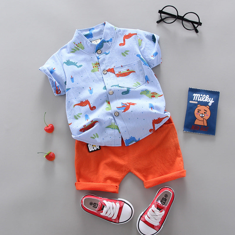 Cross-border children's clothing source manufacturers wholesale summer Korean version of thin baby suits cartoon trendy casual two-piece suits