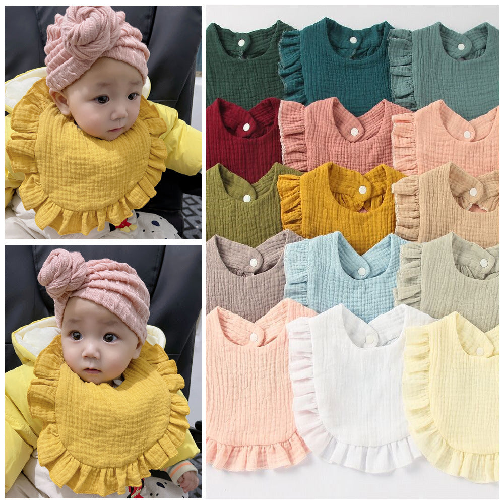 New baby bibs with ruffles Children's baby pure cotton gauze lace bibs bibs bibs cross-border