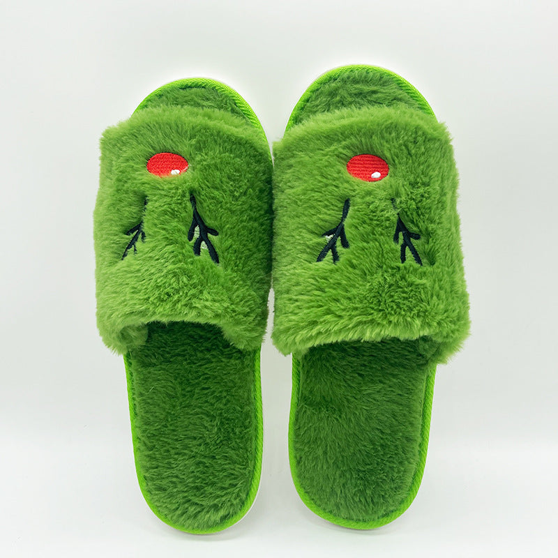 Cross-border hot selling Halloween pumpkin shoes elk Christmas slippers indoor and foreign trade plush open toe plush flat slippers