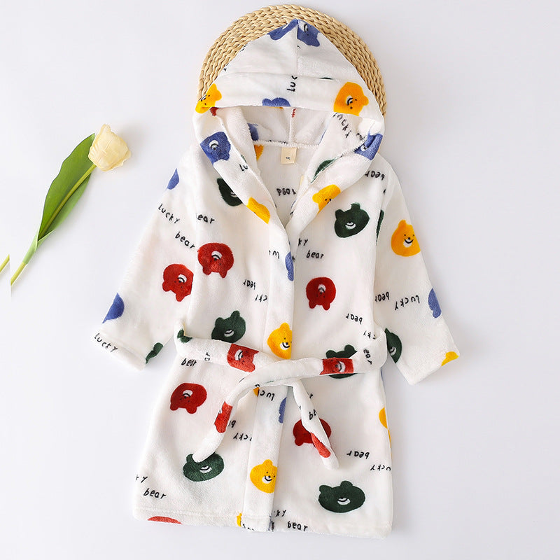 Cross-border children's bathrobe flannel home clothes baby autumn and winter coral fleece nightgown parent-child children's boy's clothing A