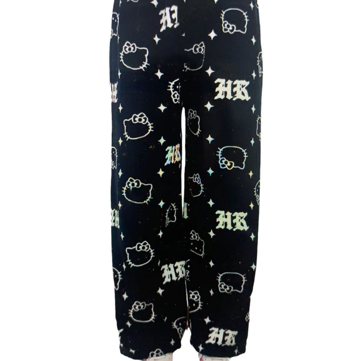 Foreign trade Halloween cartoon KT cat flannel pajamas women autumn and winter plus velvet warm leisure home graffiti pants