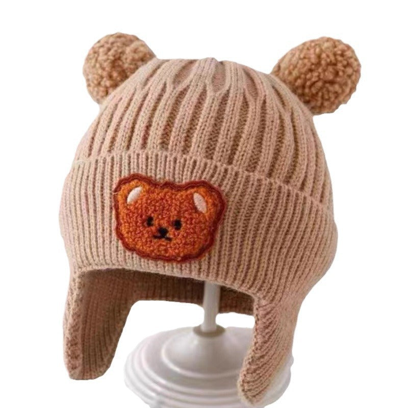 Autumn and winter children's hat baby same style beige series boys and girls windproof ear protection warm knitted cartoon ear warmer