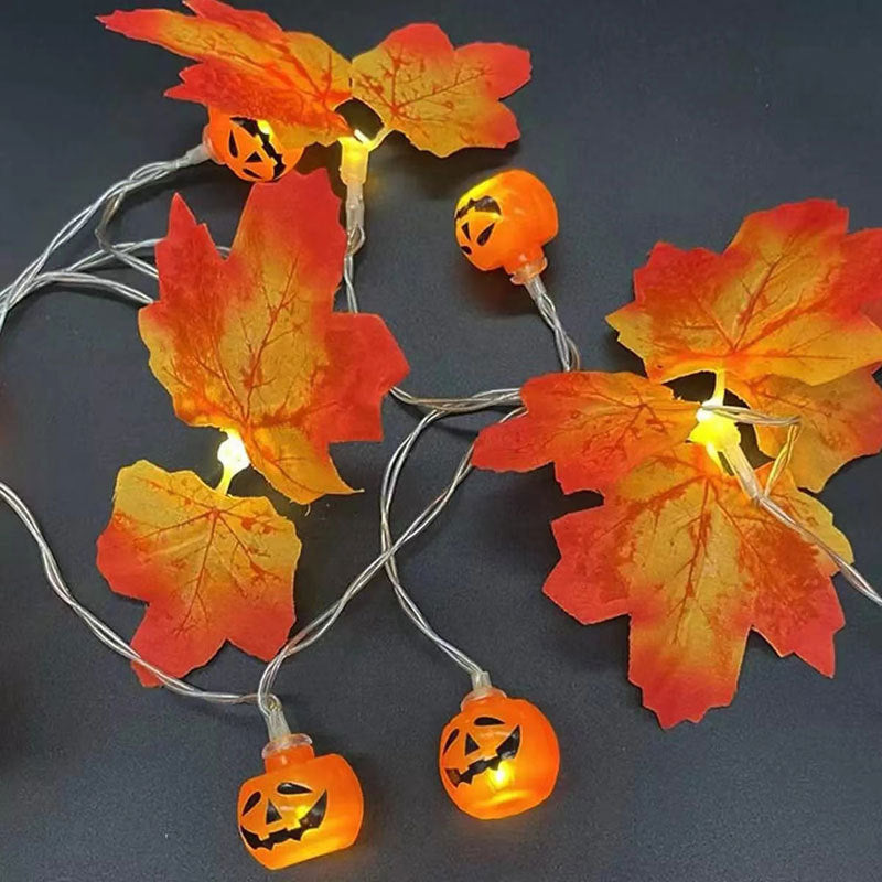 LED Halloween Simulation Maple Leaf Light String Thanksgiving Harvest Festival Holiday Garden Decoration Maple Leaf Pumpkin Light String