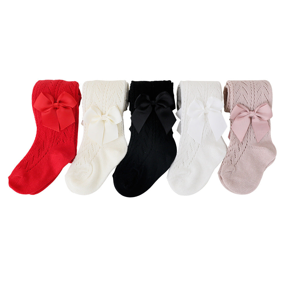 Children's pantyhose spring wholesale 0-8 years old Spanish bow long tube girls one-piece socks baby leggings
