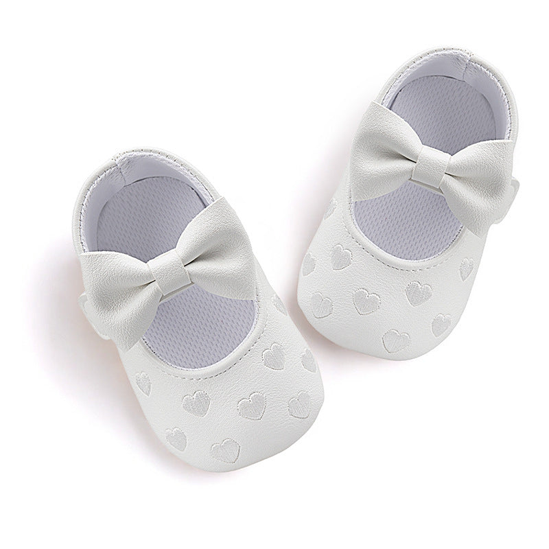 Spring and Autumn Style Embroidered Heart Bow Baby Shoes Pre-Step Shoes 0-1 Years Old Hand-Cuddle Shoes for Boys and Girls Soft Sole