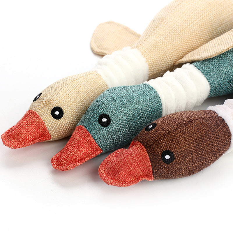 Pet plush sounding toy denim linen wild goose cats and dogs universal simulation cute bite resistant manufacturers wholesale