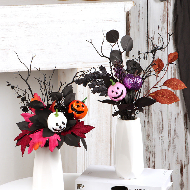Halloween black maple leaf cuttings Ghost Festival horror home decoration simulation flower cuttings dead branches skull cuttings