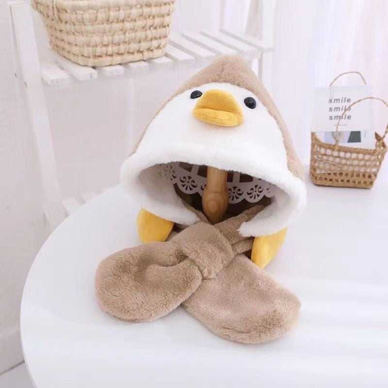 Winter children's hat scarf one-piece thick warm baby cute baby boys and girls animal windproof ear protection hat