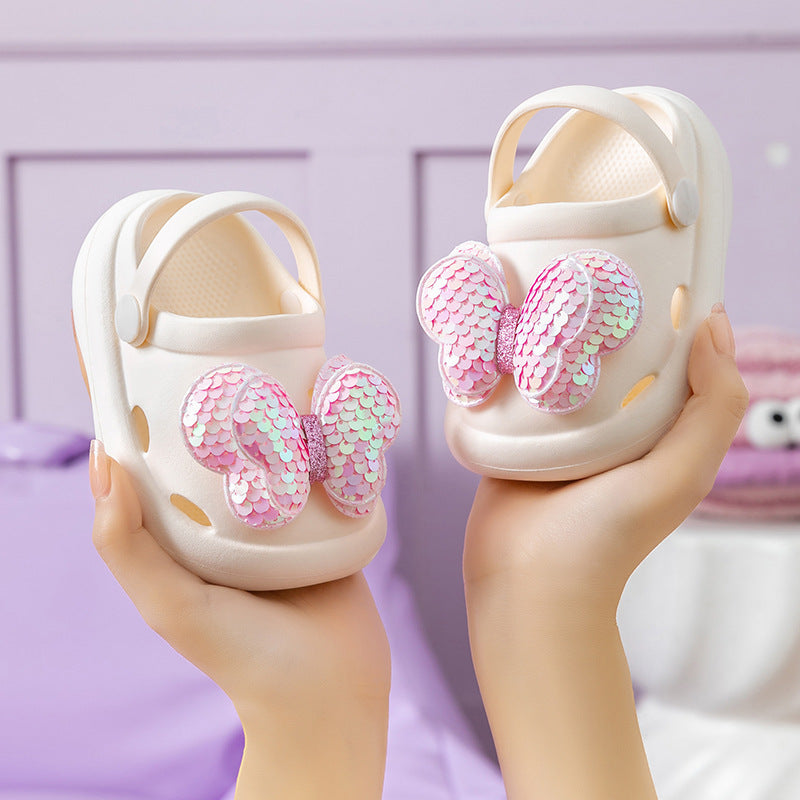 Children's slippers for girls princess style going out non-slip soft-soled hole shoes fashionable bowknot girl baby closed-toe shoes