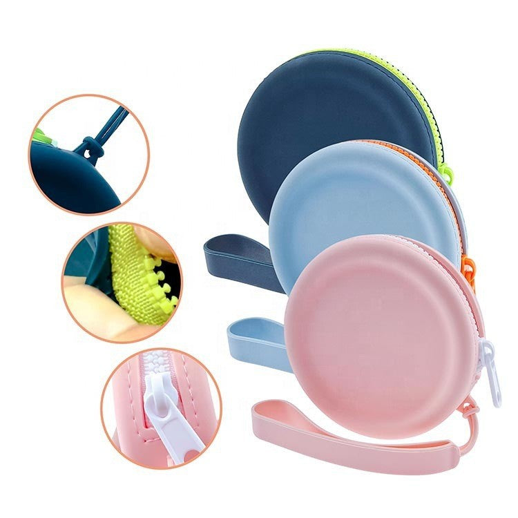Silicone round coin purse earphone bag children's zipper small storage bag pet silicone dog food bag simple gift bag