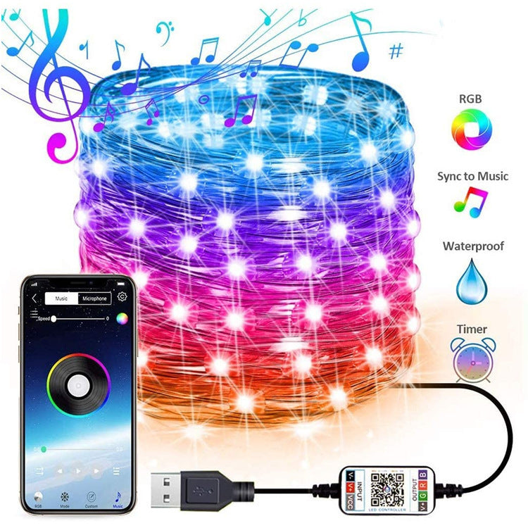 Bluetooth copper wire light string mobile phone APP control RGB light string Halloween party Christmas decoration atmosphere lights