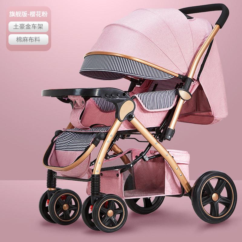 Baby stroller for children, lightweight and easy to fold, can sit and lie down with umbrella, good driver, four wheels and high view