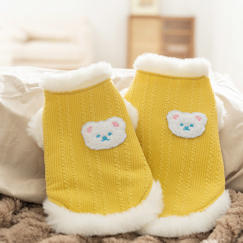 Thickened autumn and winter puppy dog clothes vest Teddy Bichon small dog can be pulled warm cat pet clothing
