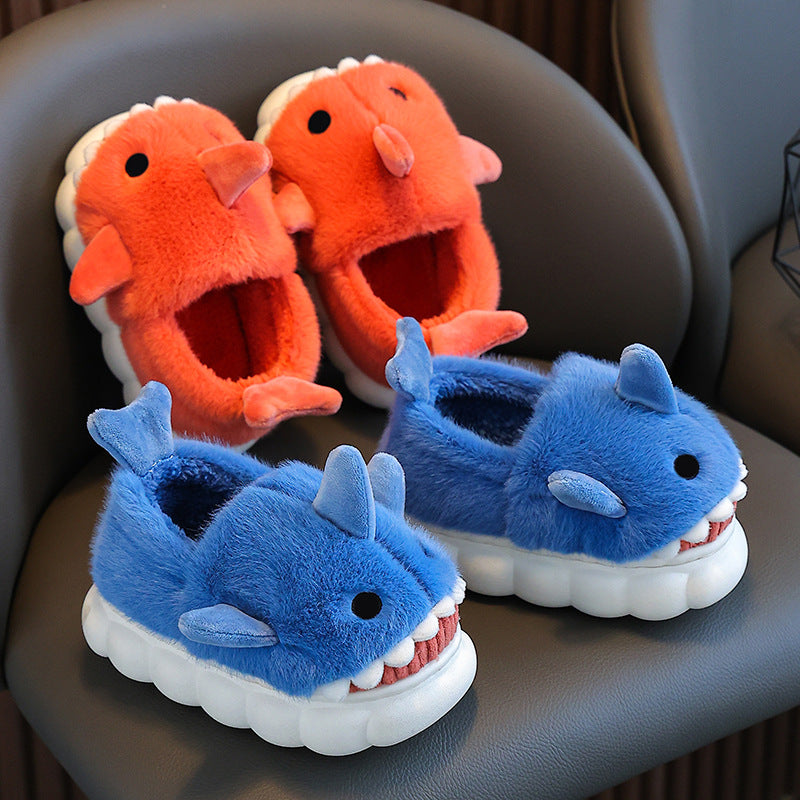Children's cotton slippers autumn and winter waterproof home indoor non-slip boys cute shark pattern baby child cotton slippers