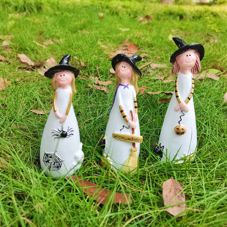 New cross-border witch decorations resin statues cute home holiday decorations Halloween crafts