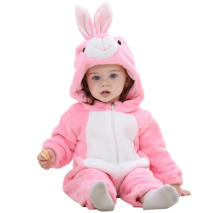 Male and female baby cartoon animal hat jumpsuit cross-border children's clothing cute ears flannel warm sleeping clothes