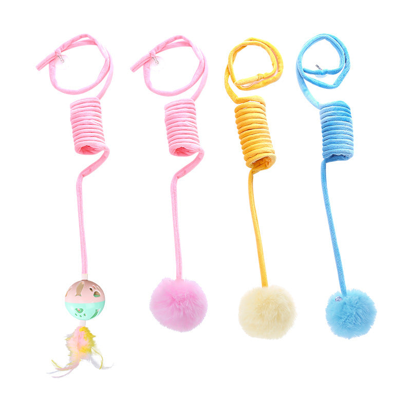 Pet supplies factory direct sales self-hi suction cup spring rabbit hair ball cat toy retractable hanging swing cat toy