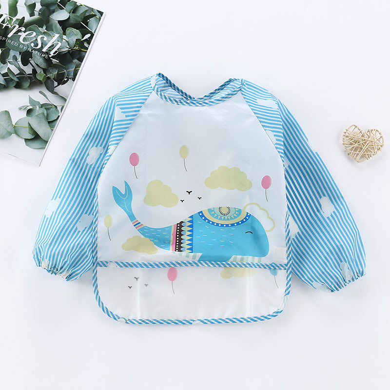 New baby rice clothes baby waterproof long-sleeved striped reverse wear clothes for boys and girls cartoon disposable bibs bibs upside down