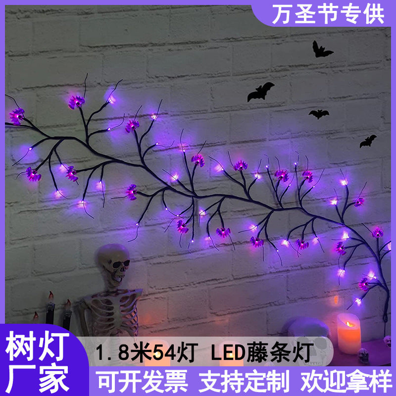 Cross-border spider bat shape lamp ghost festival atmosphere decoration lamp layout Halloween rattan lamp LED simulation tree lamp