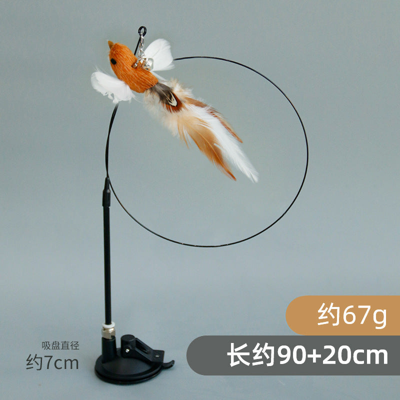 Factory spot wholesale simulation bird suction cup feather long wire long rod cat toy stick replacement head cat toy pet