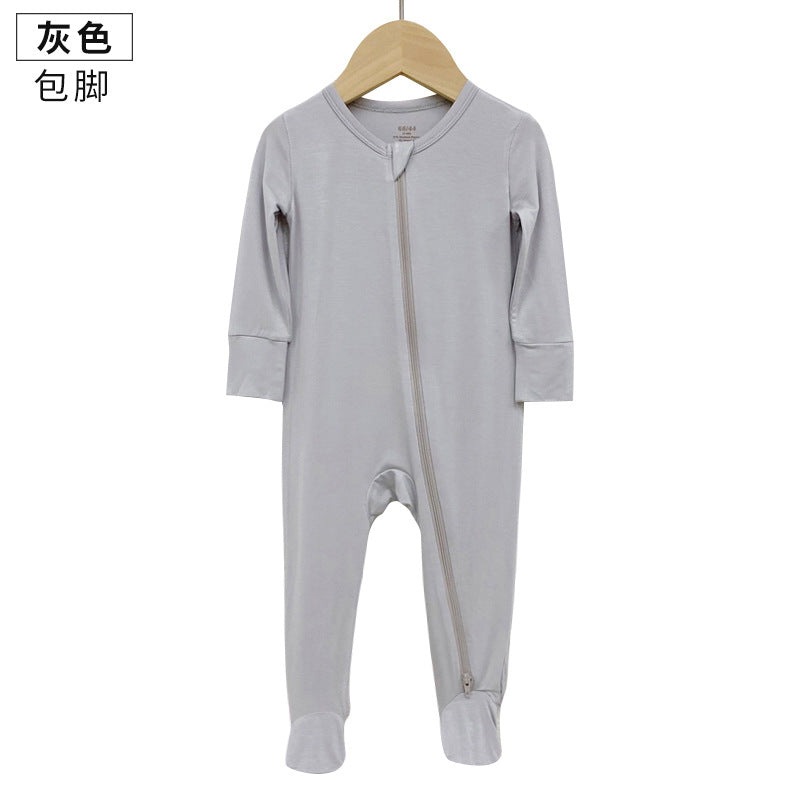 Foreign trade children's clothing bamboo fiber baby onesies spring and autumn long-sleeved newborn clothes baby romper zipper pajamas