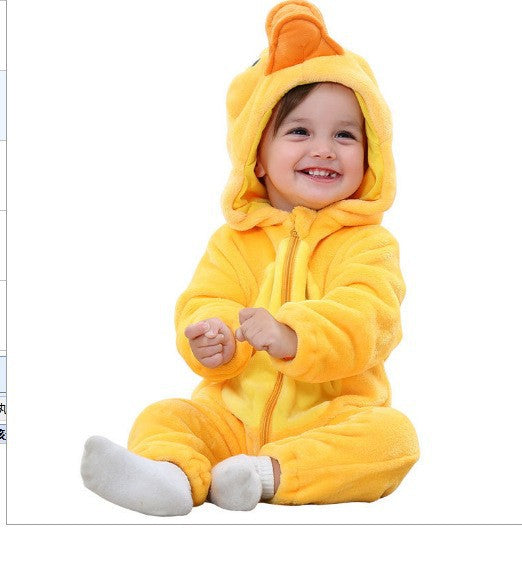 Male and female baby cartoon animal hat jumpsuit cross-border children's clothing cute ears flannel warm sleeping clothes