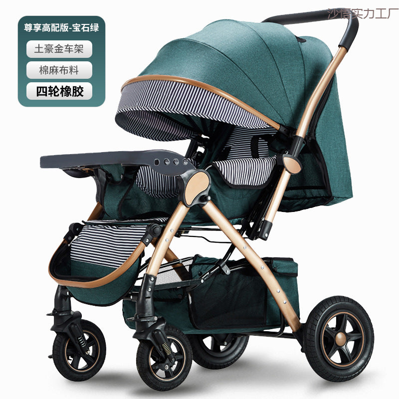 Baby stroller for children, lightweight and easy to fold, can sit and lie down with umbrella, good driver, four wheels and high view