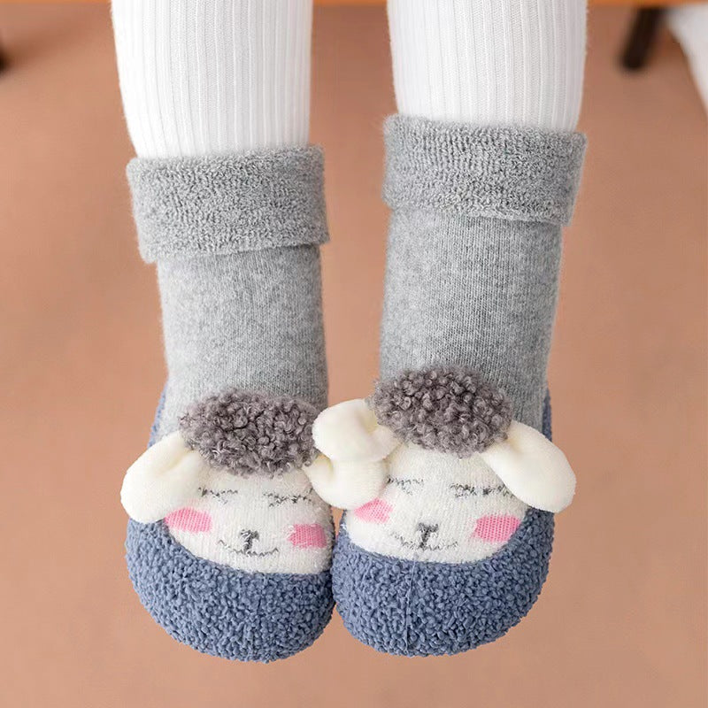 Autumn and winter baby toddler shoes thick terry warm floor shoes cartoon cute baby shoes non-slip baby shoes socks