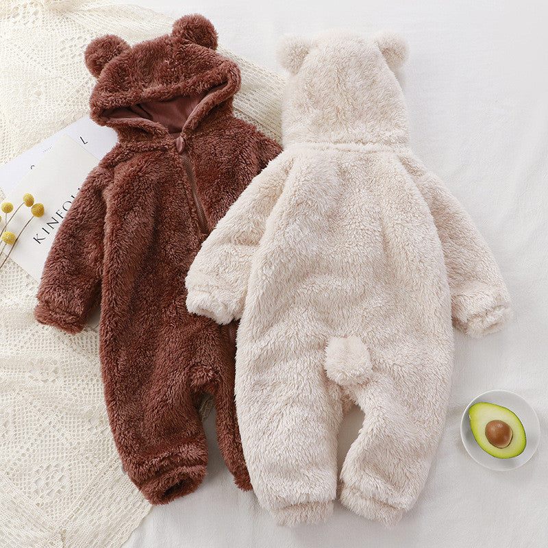 Baby jumpsuit winter newborn warm crawling suit baby plush outerwear overalls children's pajamas bear romper