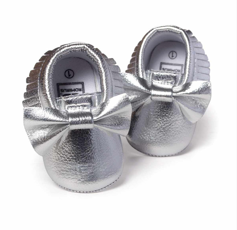Same style for Xiaoqi! Bowknot PU texture handmade soft bottom tassel toddler shoes baby shoes original single spring and autumn