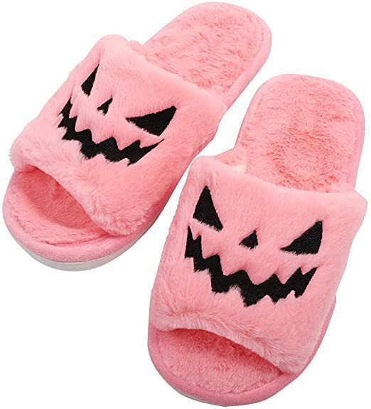 AliExpress autumn slippers Halloween jack-o-lantern slippers soft European and American plush comfortable open-toed outer wear plush slippers