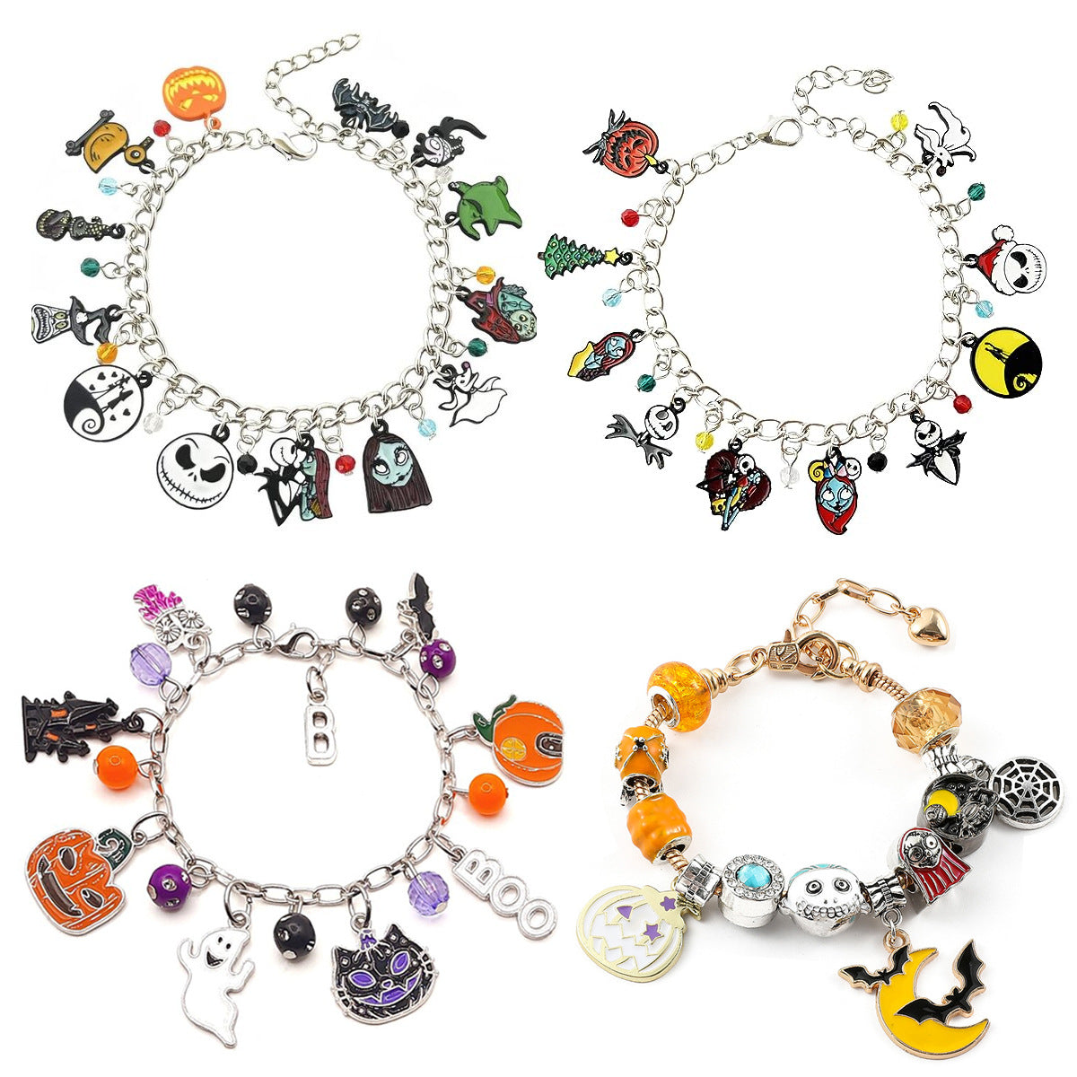 Amazon New Halloween Combination Bracelet Pumpkin Head Spider Bat Ghost Pendant Holiday Decoration Gift